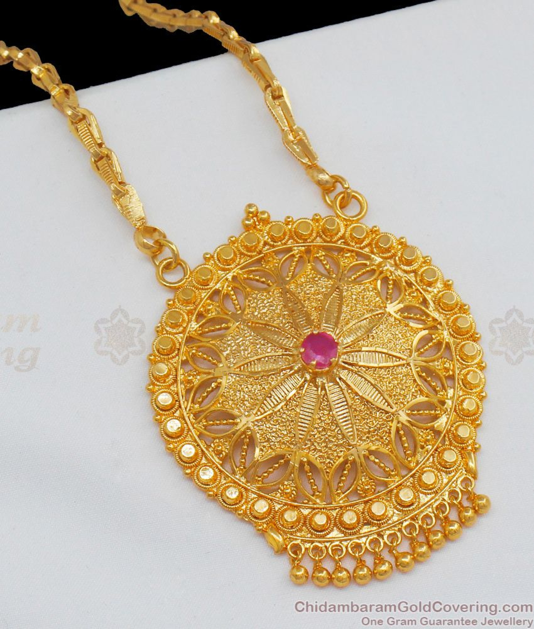 Ruby Stone Leaf Pattern Big Gold Dollar Chain For Ladies Bridal Wear ...