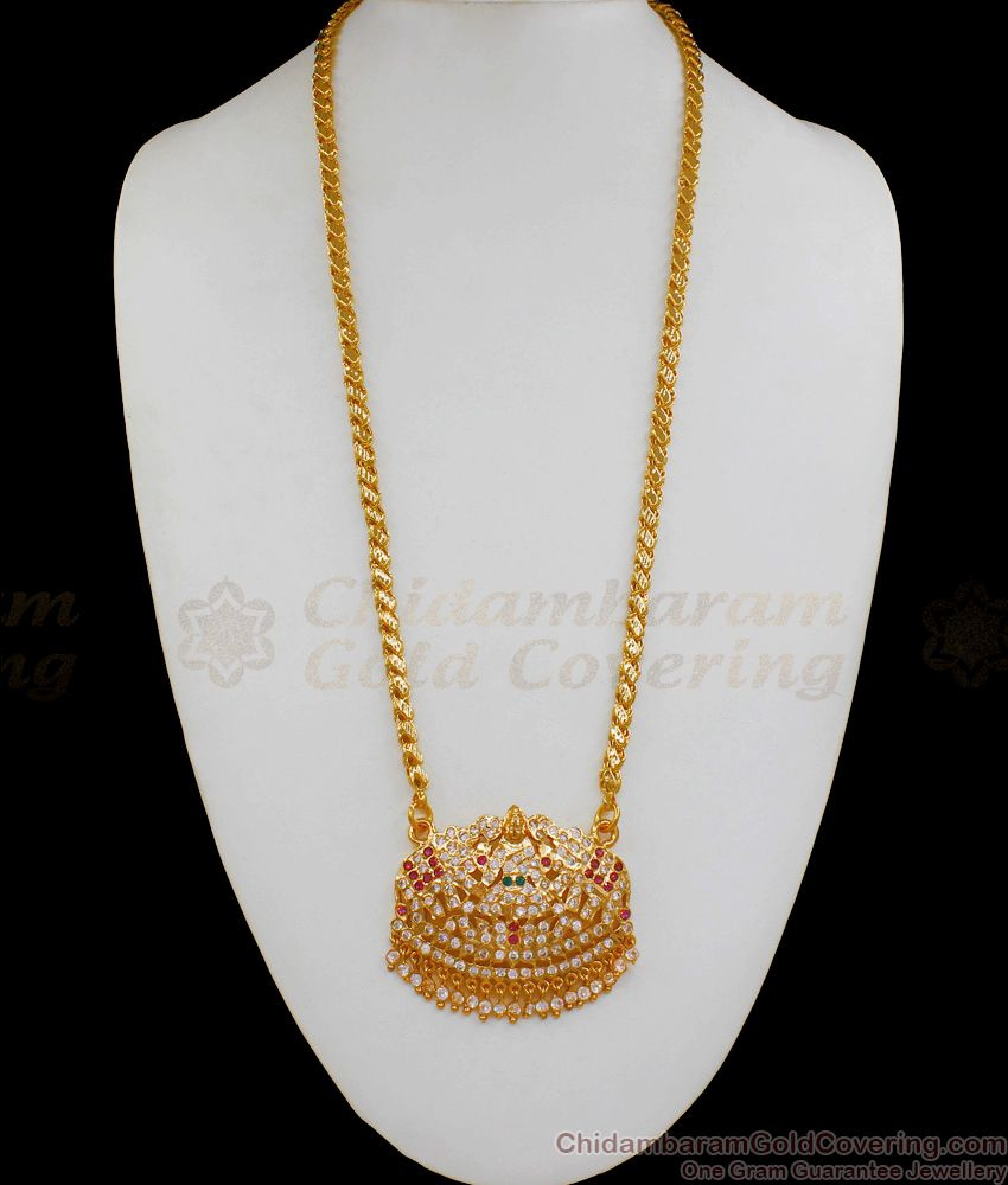 Pure Impon Lakshmi Gold Dollar Chain With Multi Colour AD Stone For ...