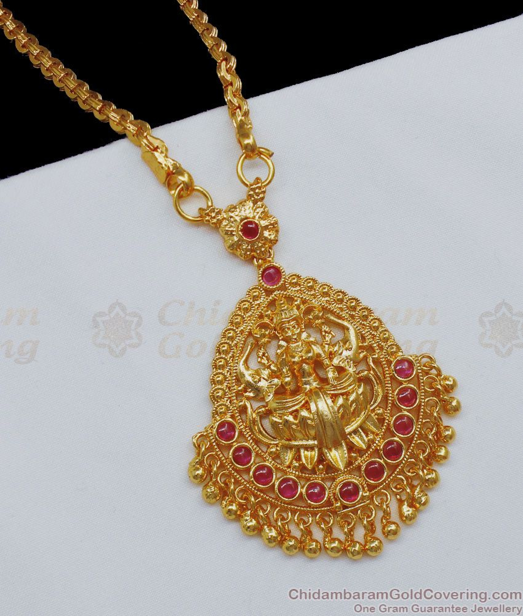 Buy Devotional Lakshmi Design Dollar With Ruby Stone Dollar Chain BGDR696