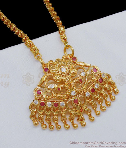 Single Ruby Stone One Gram Gold Dollar Chain For Ladies Daily Wear BGDR658