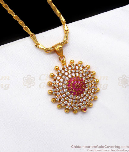 Fascinating Ruby Emerald Stone Attached Gold Tone Dollar Chain Ladies ...