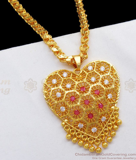 Single Ruby Stone One Gram Gold Dollar Chain For Ladies Daily Wear BGDR658