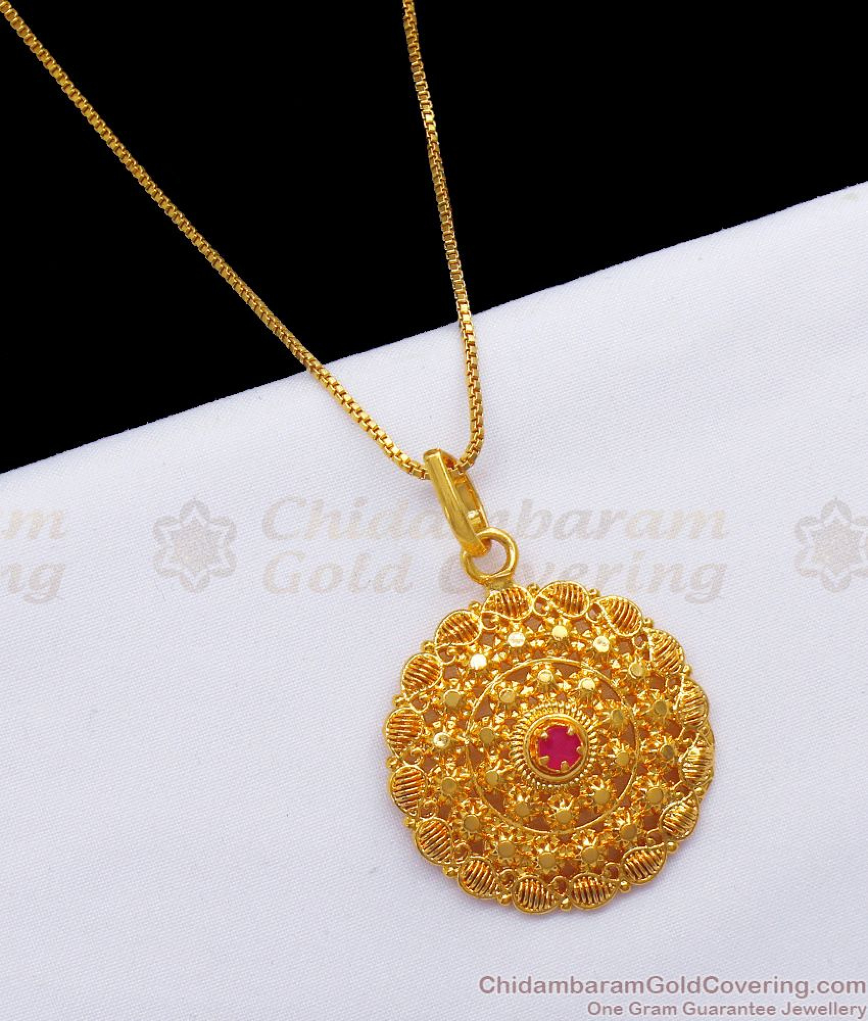 Thin Gold Plated Chain Ruby Stone Flower Dotted Dollar BGDR862