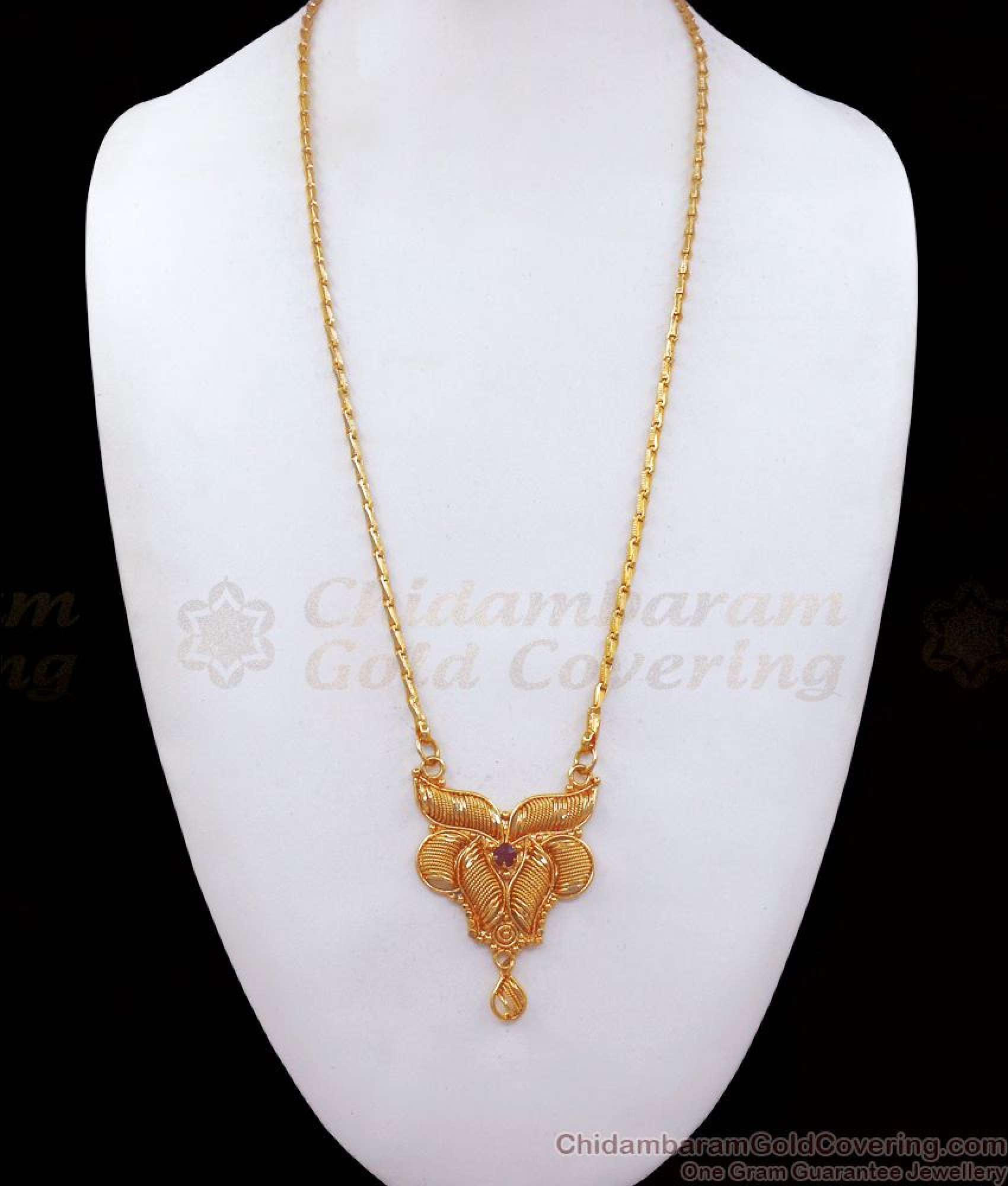 Buy Gold Plated Dollar Chain Single Ruby Stone BGDR912