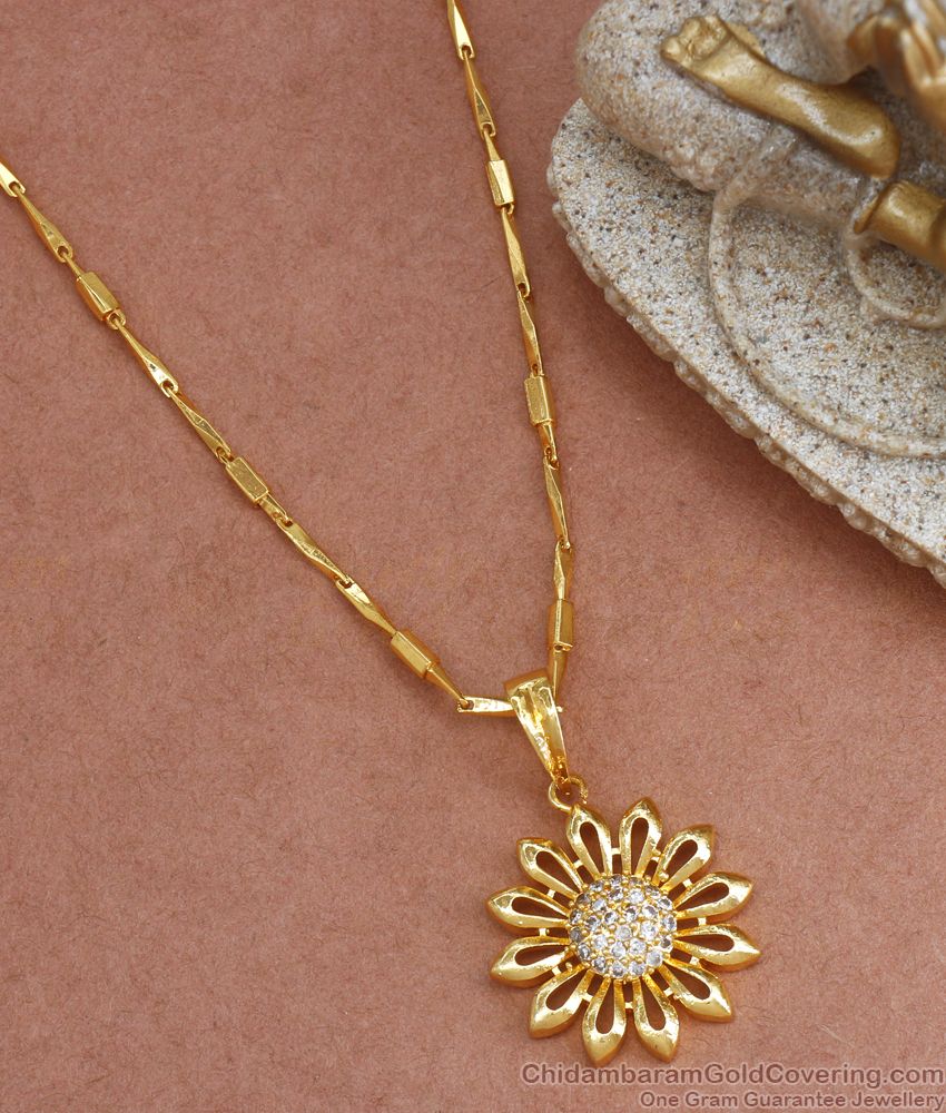 1 Gram Gold Floral Pendant Cubic Chain Office Wear Collections BGDR981