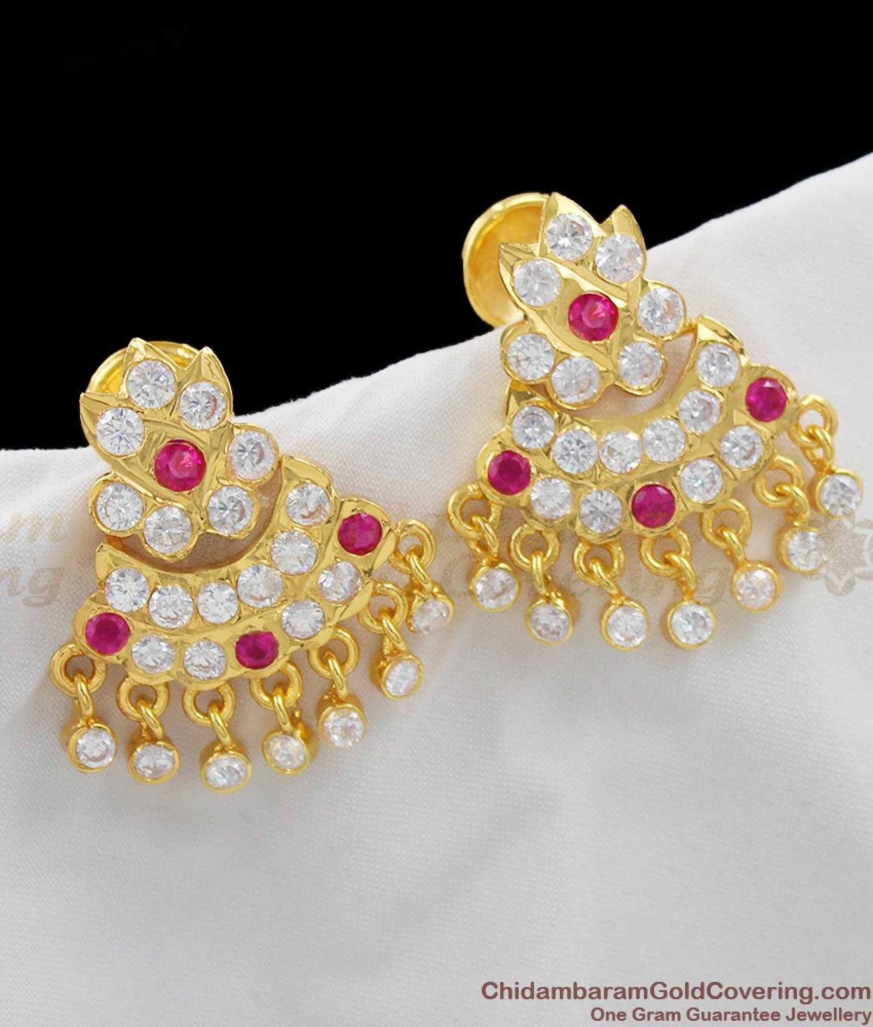 Kerala Impon Gold Design Pink And White Stone Stud For Regular Use ER1075