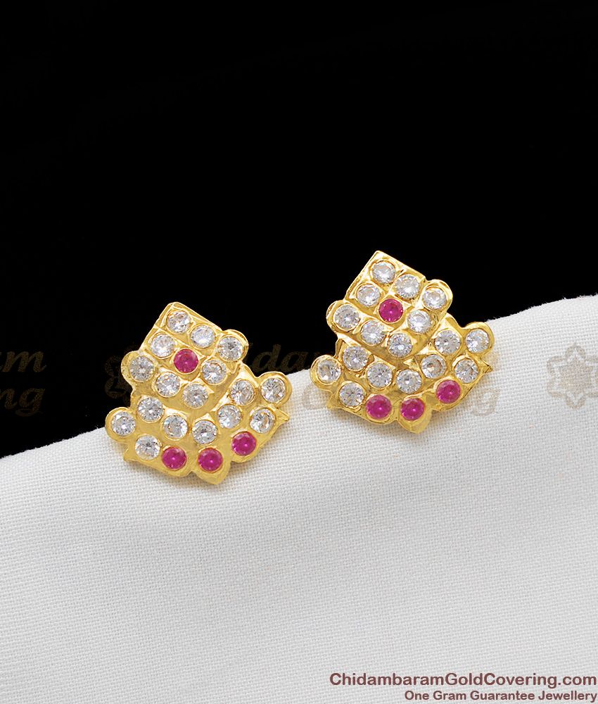 Traditional Impon Model Multi Color Stone Gold Stud Earrings Daily Use ER1131