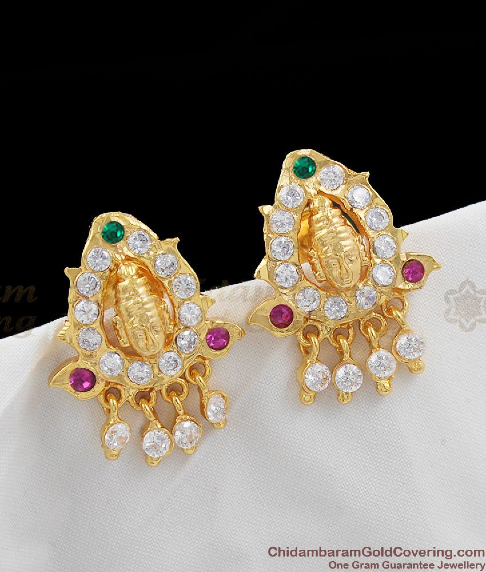 Gold Lakshmi Design Multi Color Impon Pattern Studs For Ladies ER1182