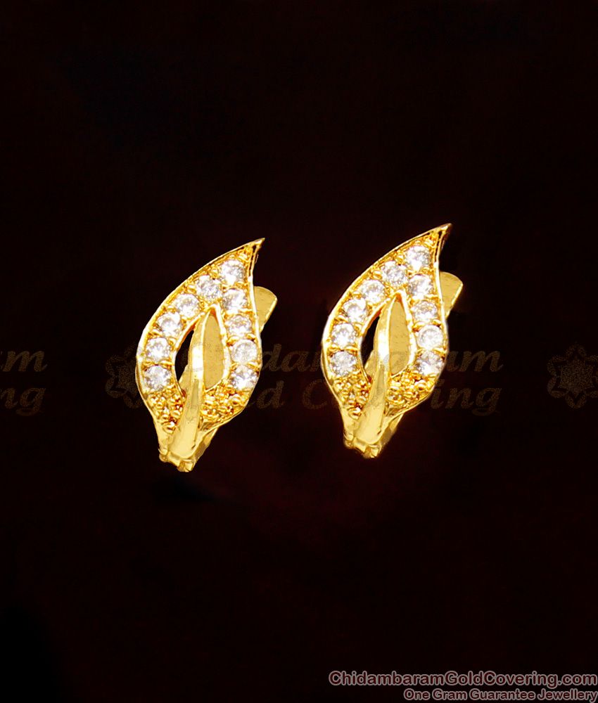 White Diamond Small Gold Inspired Studs Ring Hoop Type ER1191