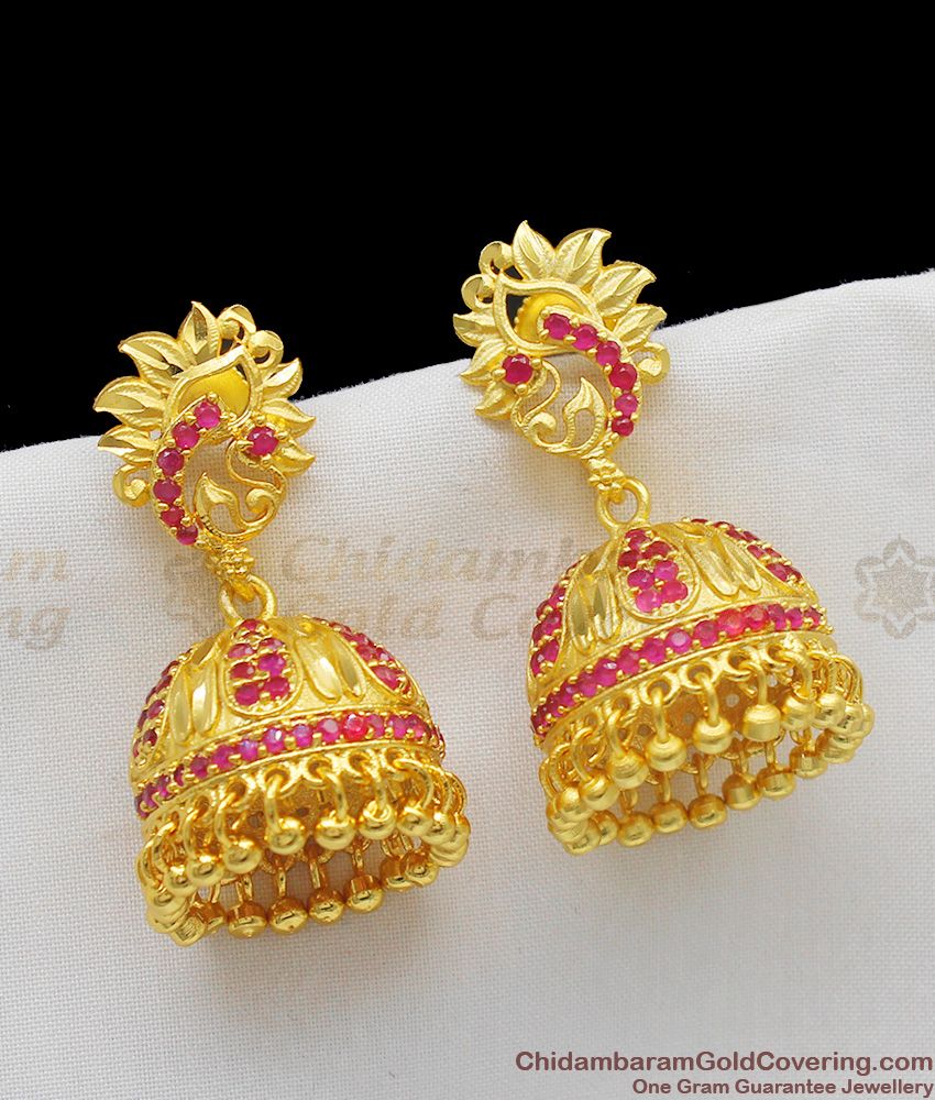 Admiring Ruby Stone Gold Plated Peacock Design Jhumka Collection ER1199