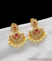 Impon Pattern Trendy Pearl Gold Plated Danglers With Multi Stones ER1226
