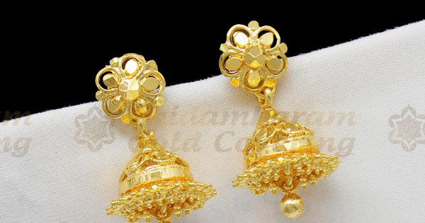 Simple Gold Plated Flower Design Attractive Jhumki Kammal For Girls Er1243