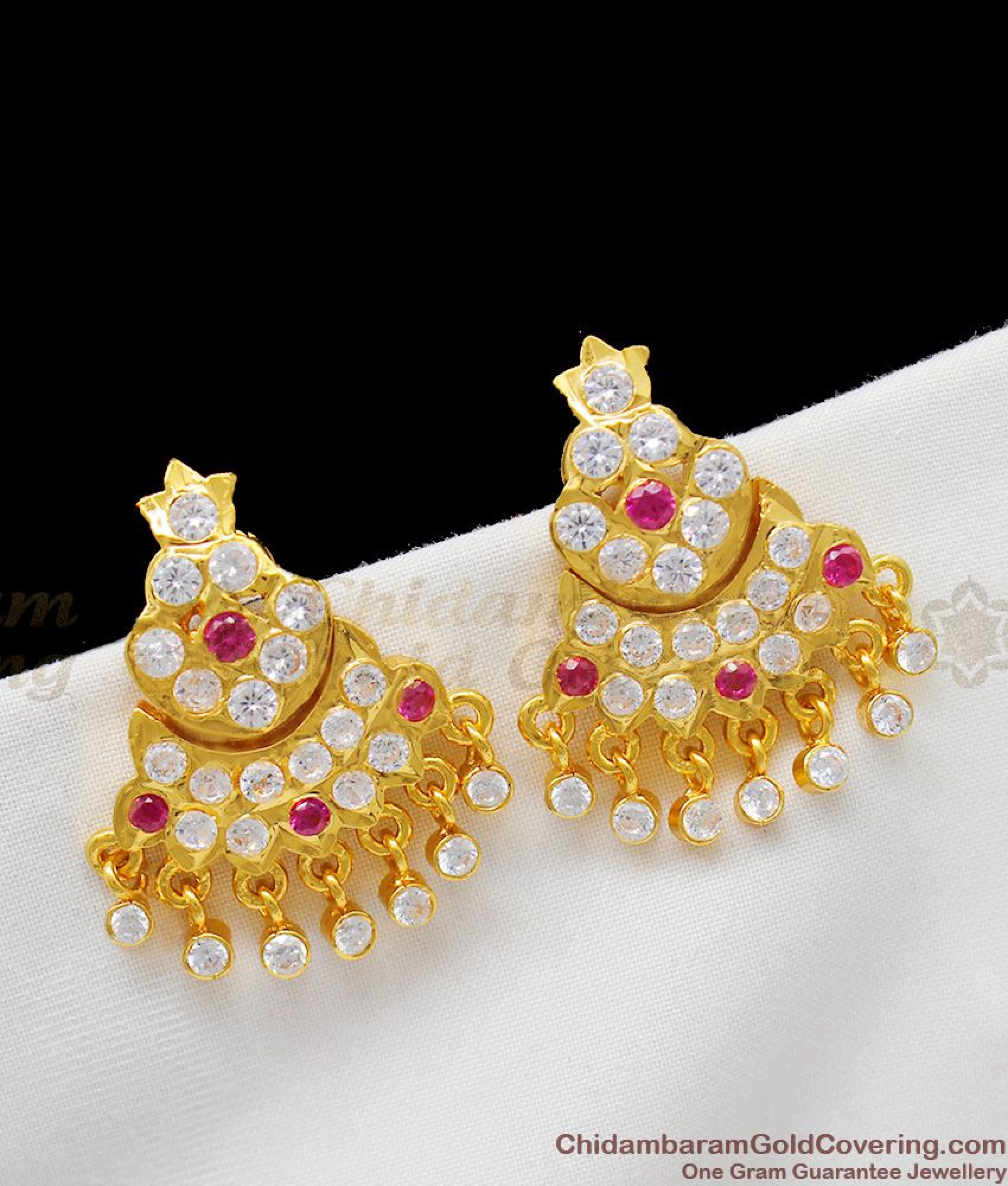 Kerala Traditional Gold Impon Collection Studs With Beads Five Metal ER1276