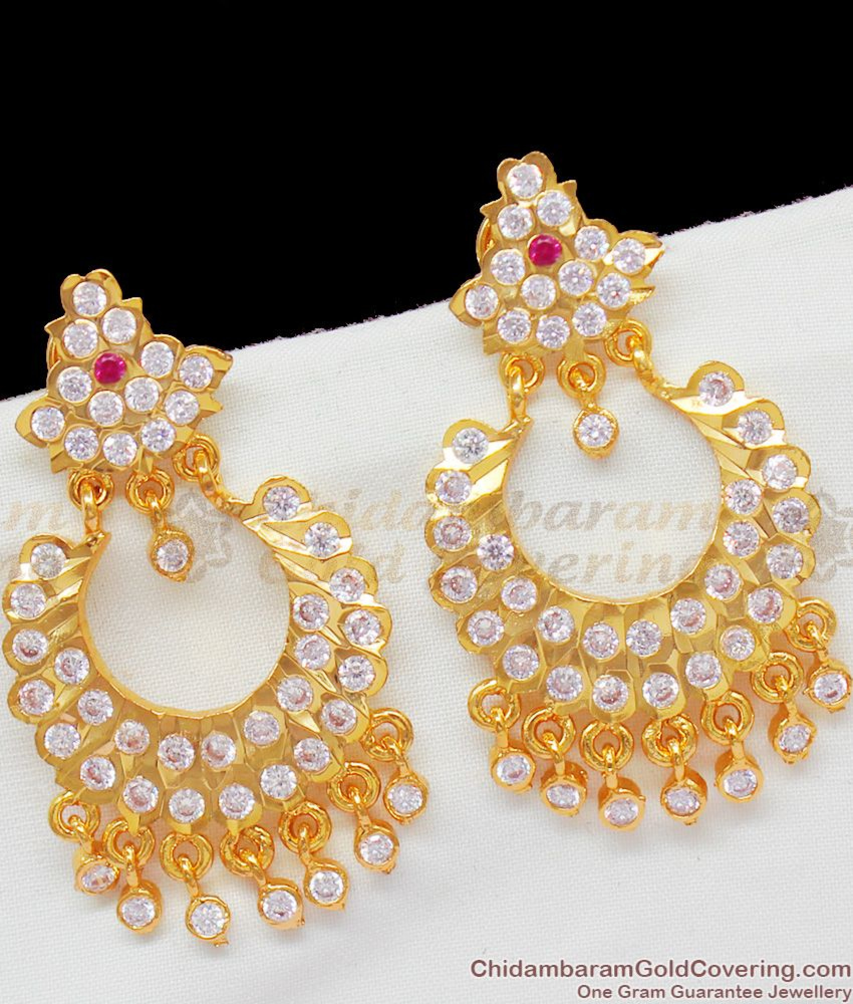 Bridal Design Gold Plated Chandbali Danglers Set With Colorful Impon ...