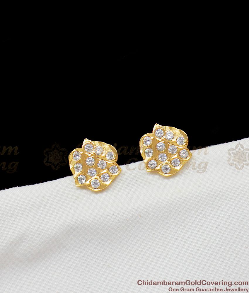 Full White Gati Stones Small Panchaloga Gold Studs For Daily Wear ER1424