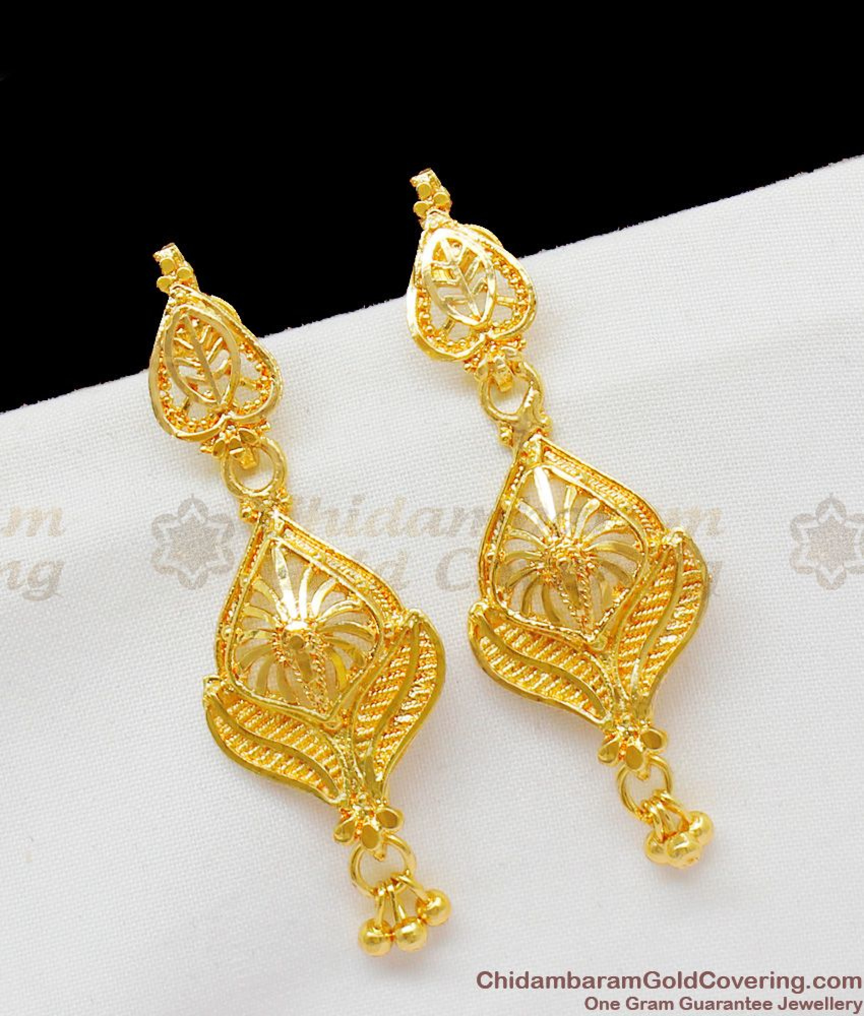 Handcrafted Unique Pattern Real Gold Modern Design Long Danglers ER1440