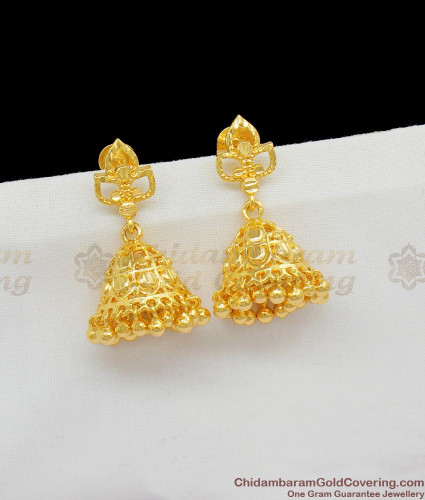 Fancy Gold Beaded Jimmiki Kammal Earring For Girls Daily Wear