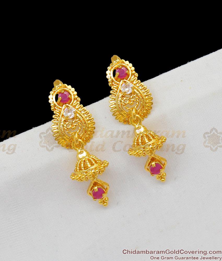 Trendy Ruby White Bridal Gold Jhumki Collections Buy Online ER1586