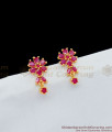 Long Stem Ruby Stone Flower Design Trendy Studs Collection For Girls ER1649