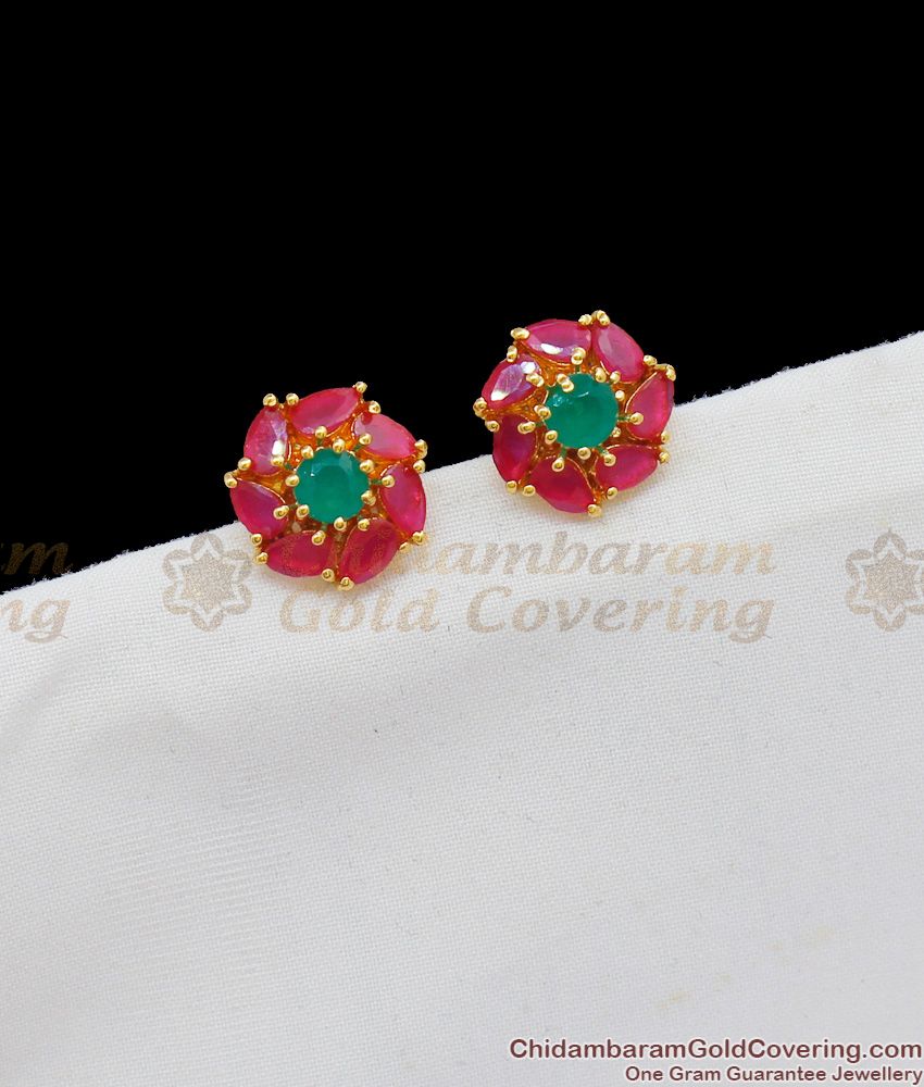 Real Ruby Emerald Stone Studs Gold Design For Daily Use Shop Online ER1685