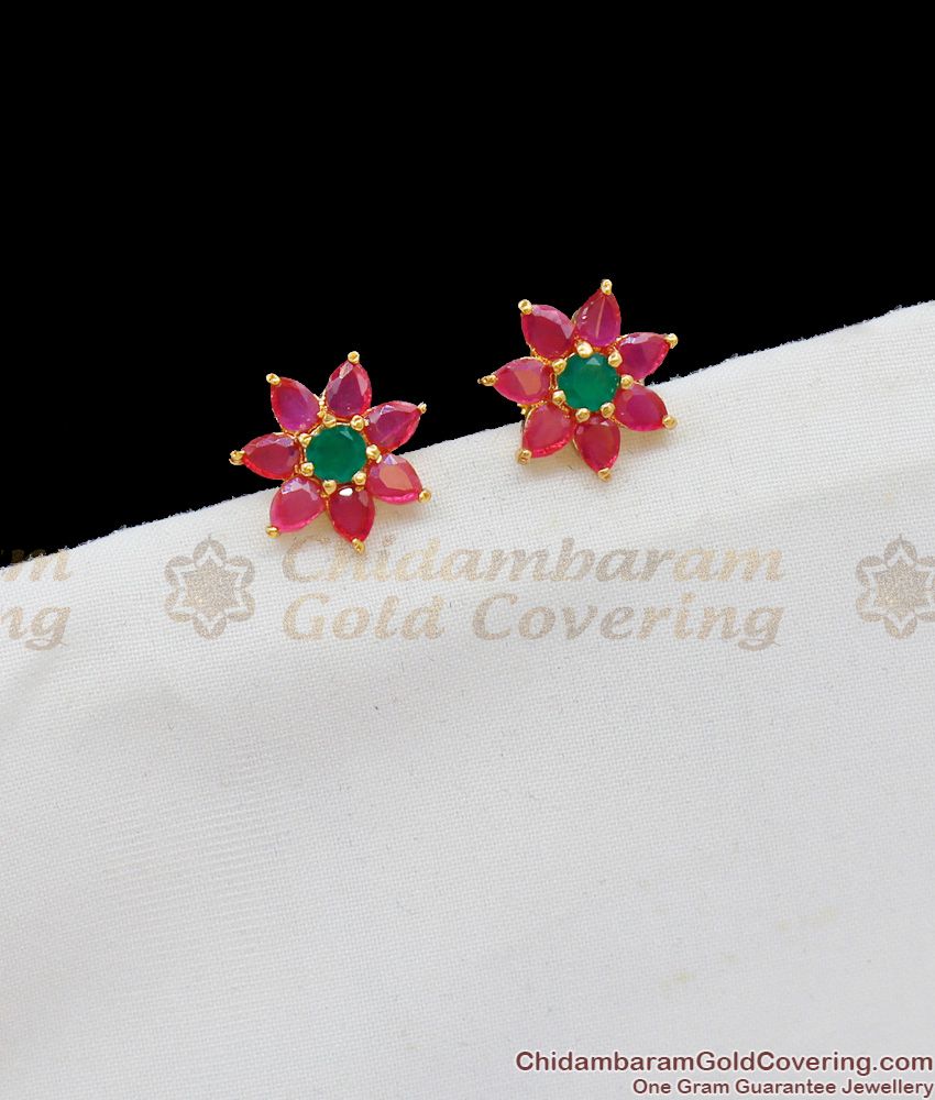 Real Ruby Emerald Stone Gold Studs  Collections For Daily Use ER1687