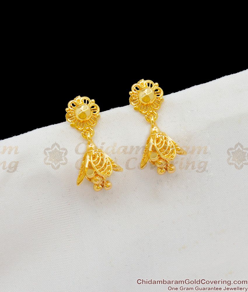 Excellent Finishing Pure Gold Thodu Flower Design Jhumki Earrings ER1697