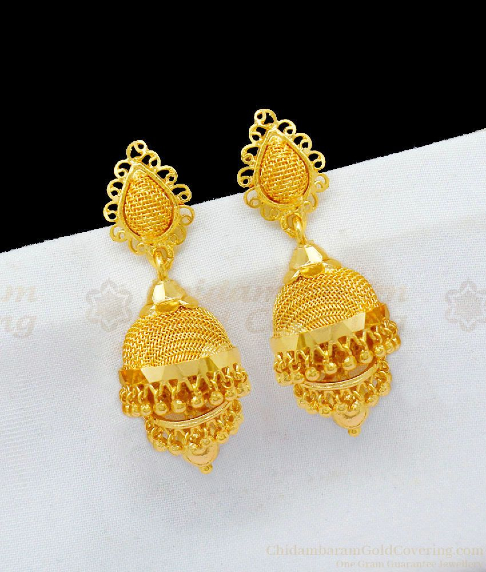 Rendu Adukku Model Pure Gold Jimmiki Earrings Collection For Ladies 