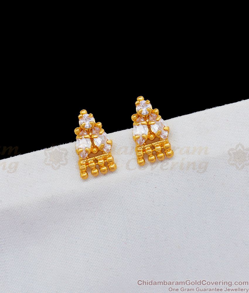 Kerala Design White CZ Stone Daily Wear Earring Collections for Girls ER1844