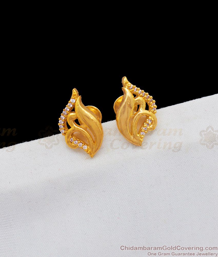 Peacock Design Full White Stone Earrings Daily Use Studs ER1875