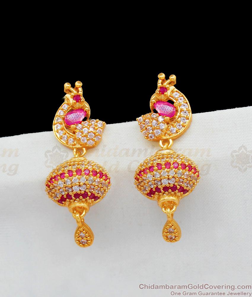 Sleek Stunning Gold Plated Jhumka With Ruby Stone Earrings For Occasional Wear ER1906