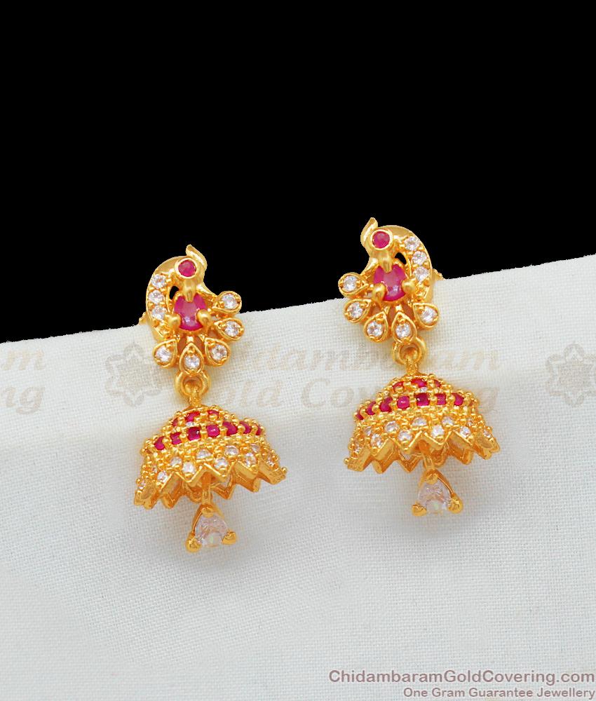 Full AD Stone Ruby White Bridal Gold Jhumki Collections Buy Online ER1908