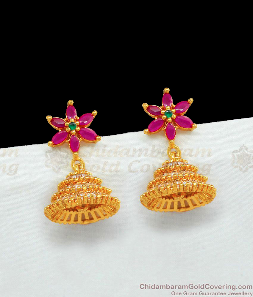 Amazing Ruby Emerald Stone Gold Plated Jhumka Type Earrings For Ladies ER1939