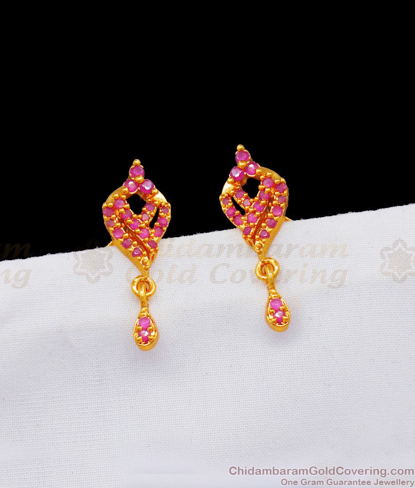 Full Ruby Stone Design Gold Inspired Studs For Girls Daily Wear ER1952