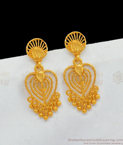 Buy Online Heart Model Kerala Gold Dangler Earrings For Daily Wear ER2039