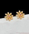 Ruby White Gati Stones Panchaloga Gold Finish Studs Collections ER2060