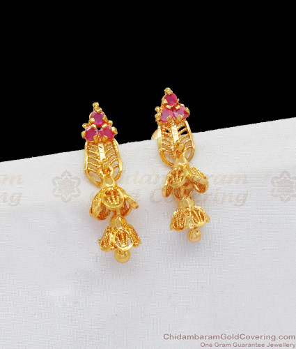 Gold Plated Jhumka Earrings | Jadau Tripple Jhumki ER 425