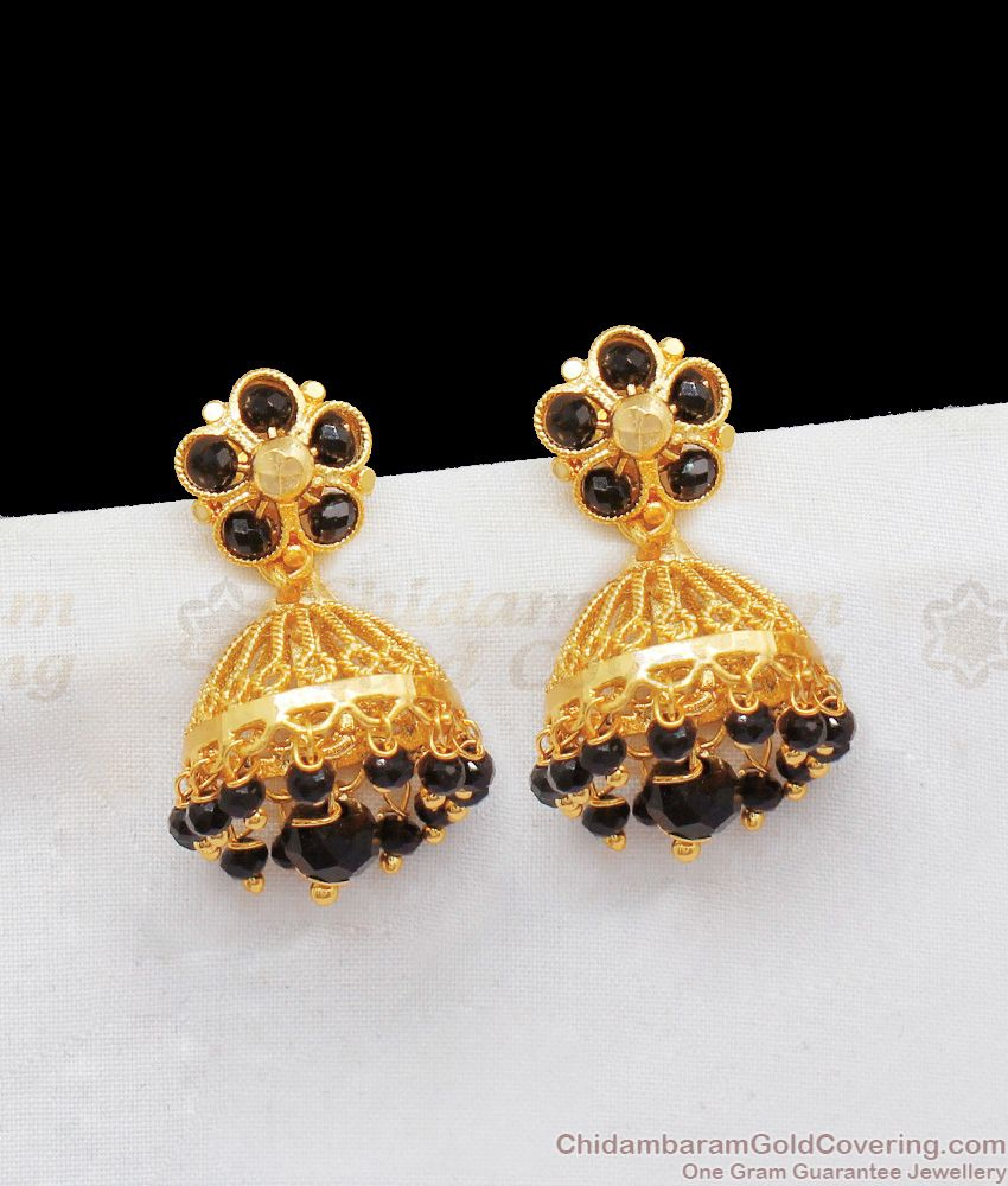 Buy One Gram Gold Black Crystal Gold Jhumkas For Daily Wear ER2089