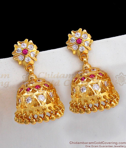 Buy Latest Collections Flower Design Bridal Gold Jhumkas Design Double  Layer Jimiki Online