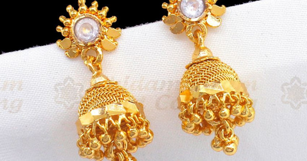 White Stone Gold Jimiki Earrings For Wedding Collections ER2265