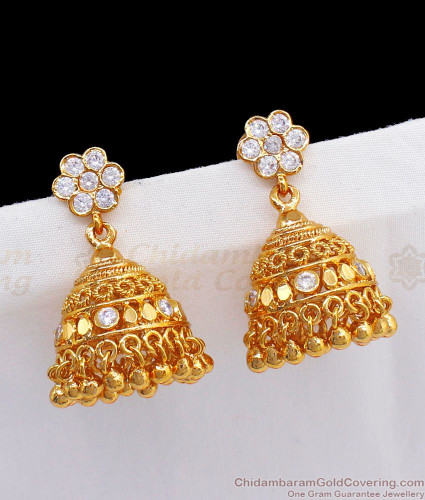 Micro Gold plated White Stone Jhumki jhumka earrings buy online