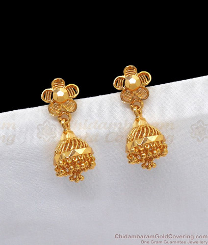 Plain Jhumki Gold Covering Earrings South Indian Jewellery Online ER2483