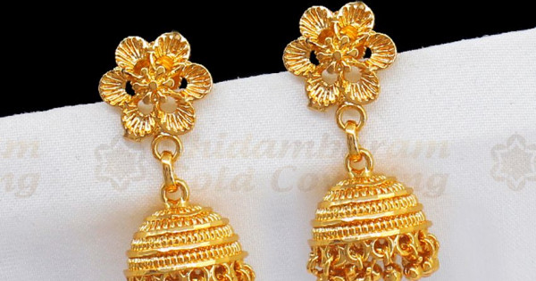 Plain Jhumki Gold Covering Earrings South Indian Jewellery Online ER2483