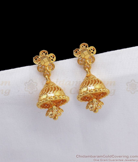 Plain Jhumki Gold Covering Earrings South Indian Jewellery Online ER2483