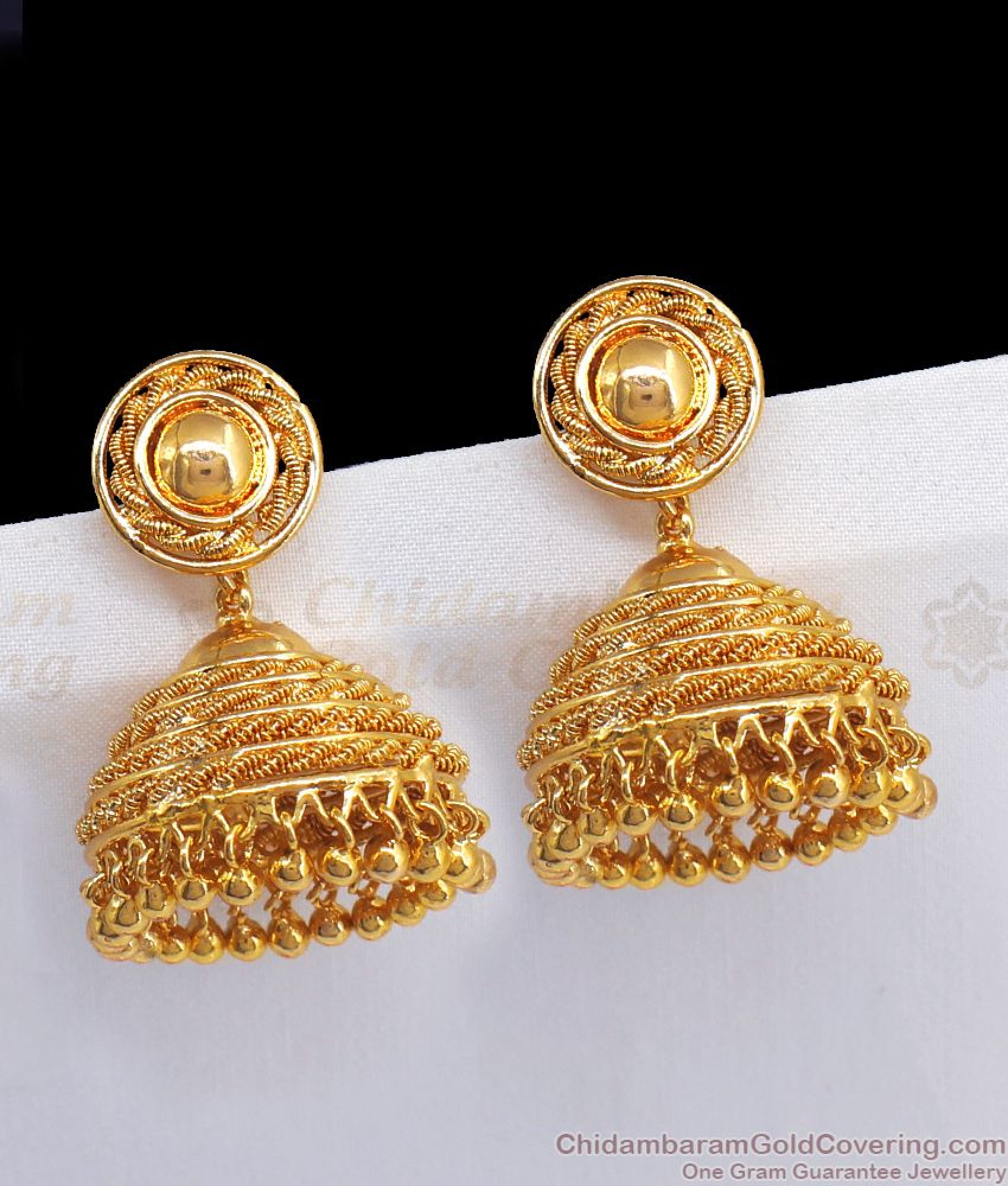 Trendy Big Gold Plated Umbrella Jimiki Earrings For Bridal Wear ER2589