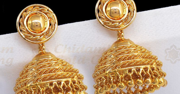 Trendy Big Gold Plated Umbrella Jimiki Earrings For Bridal Wear Er2589