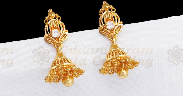 Dazzling AD White Small Jimiki With Ball Gold Earrings Designs ER2705