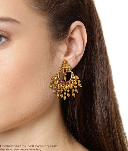 Gold Chandbali Earrings with Emerald Beads