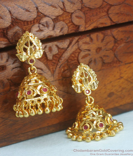 White AD Ruby Stone Design Pearl Jhumka Bridal Wear Earrings ER1088