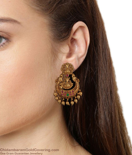 Buy Gold Design Chidambaram Covering Ruby Emerald Stone Chandbali Earrings  Online