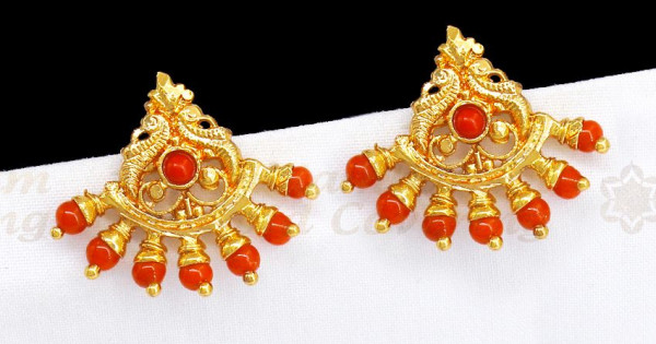 Gold Coral Baby Ear Stud - South India Jewels